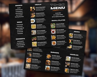 Modern Takeout Menu Canva Template | Restaurant Menu Tri-Fold Brochure Canva Template | Editable To-Go Menu With Photos | Custom Menu Design