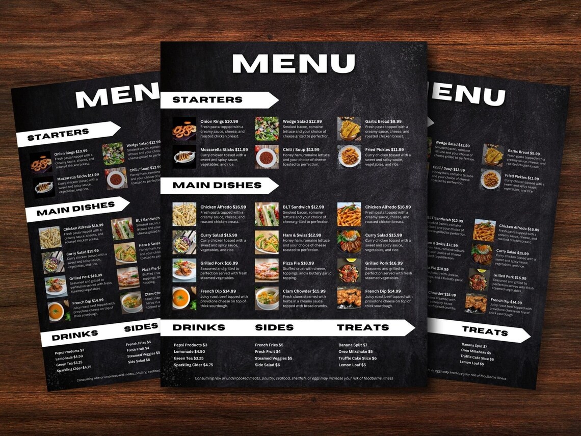 Trendy Modern Restaurant Menu Template 8.5x11 Menu Template for Canva