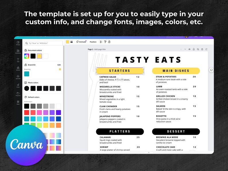 Simple Black White Menu Template Minimal Menu Canva Template Editable Simple Black White Menu Template Minimal Menu Canva Template Editable