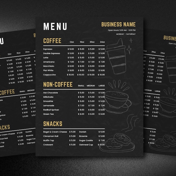 Modern Cafe Menu Template | Editable Cafe Menu Canva Template | Customizable Chalkboard Coffee Shop Menu | Cute Cafe Menu Design Template