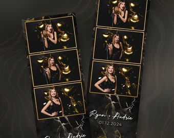 Zwart & goud marmer Photobooth afdruksjabloon | Stijlvolle zwart gouden Photobooth Strip-sjabloon | Elegant zwart marmer Photobooth printontwerp
