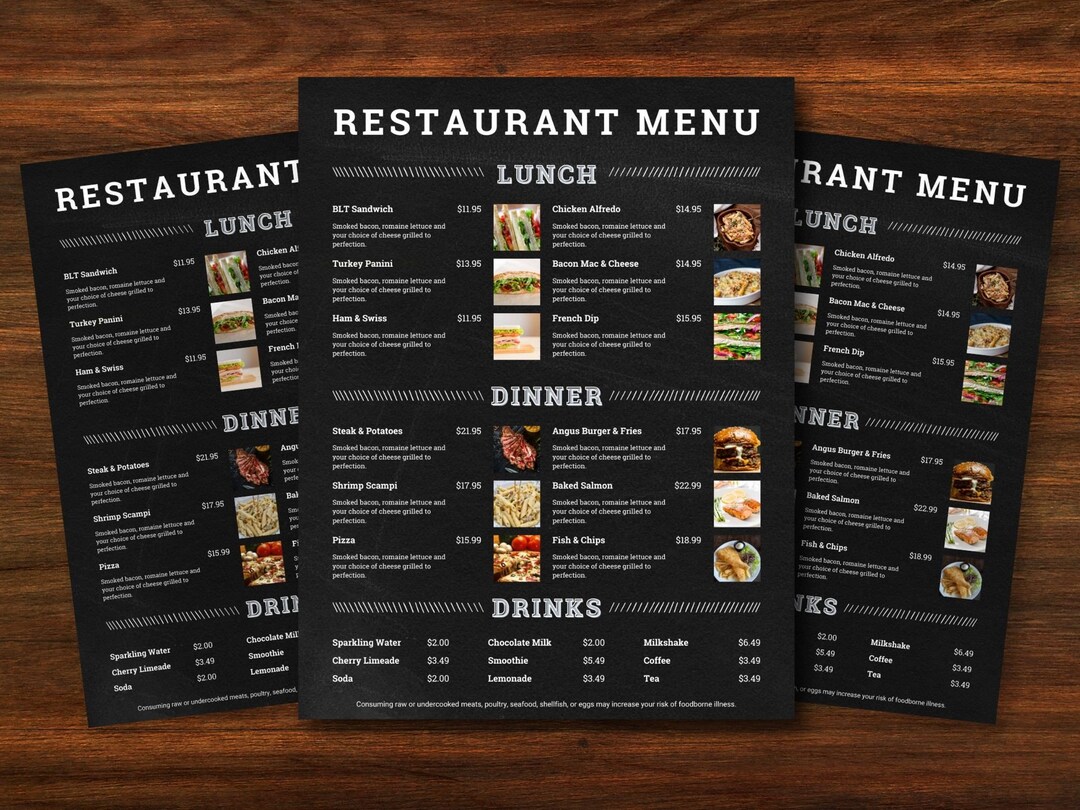 Modern Restaurant Menu Template Chalkboard Menu Canva Template Editable ...