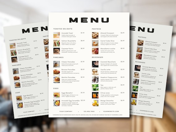 Simple Modern Restaurant Menu Canva Template | Clean Menu Design Canva Template | Editable Restaurant Menu With Photos | Editable Menu