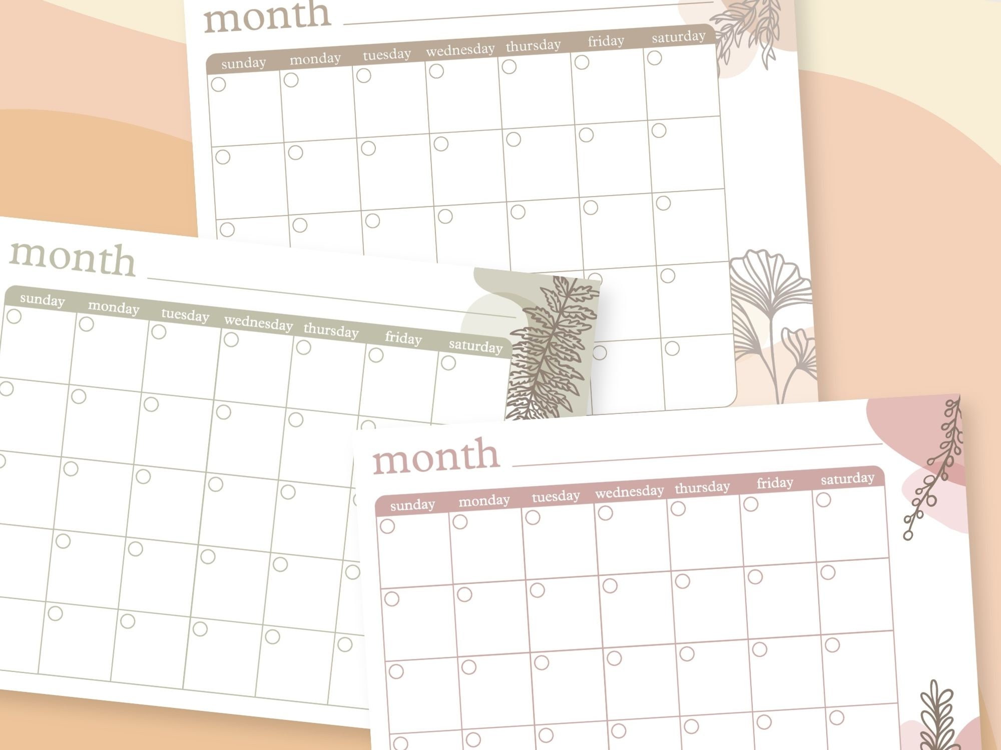 Printable Fill in Monthly Calendar Pack Boho Minimal Modern Monthly ...