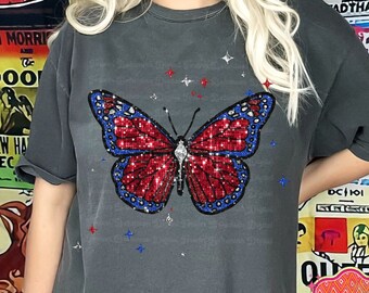 Glitter Memorial Day PNG, Patriotic Butterfly, 4th of July Design, USA Sublimation, Digital Download