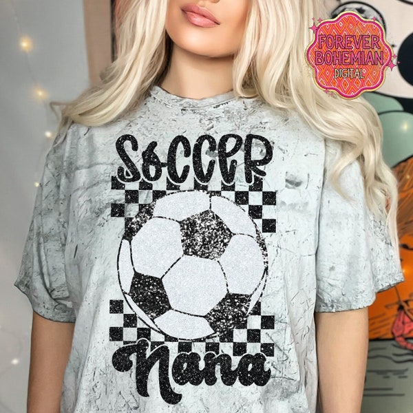 Sparkly Checkered Soccer Nana PNG, Faux Glitter Soccer Ball PNG, Soccer Shirt Design, Sequin Soccer Nana, Soccer Sublimation PNG