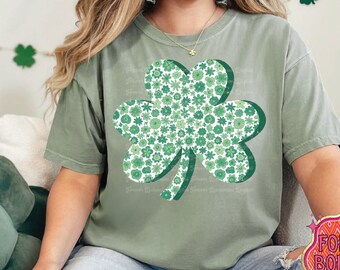 Retro Flowers St Patrick's Day PNG, Green Shamrock, Lucky Shirt Design, 4 Leaf Clover, Sublimation Designs