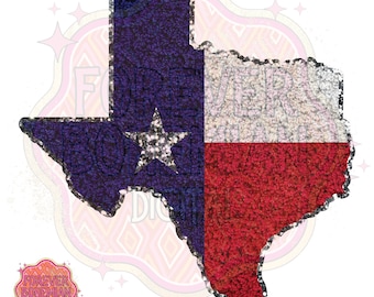 Bandera del estado de Texas Faux Chenille Patch Sparkly Star PNG 300DPI PNG Descarga instantánea Sublimación DTF