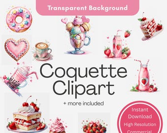 Coquette Food Clipart, Watercolor Sweet Treats (PNG JPG)