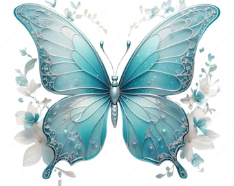 18 mariposas de fantasía en acuarela: Insectos florales PNG (descarga digital)