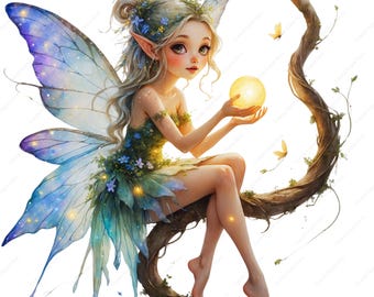 10 Forest Fairy Clipart: Watercolor Floral PNG JPG (Digital Download)