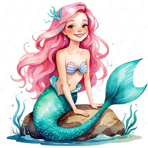 24 Mermaid Clipart, Kawaii Mermaid PNG, Under the Sea Digital Download, Ocean Girls Clip Art, Instant Download, Mermaid Graphics, PNG JPG