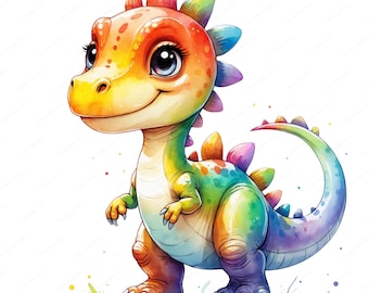 22 imágenes prediseñadas de dinosaurios en acuarela, arte de dinosaurios bebés (descarga digital)