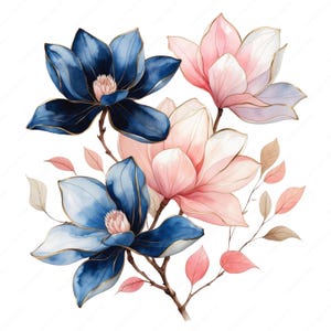 50 PNG Navy and Blush Floral Clipart, Blush Floral Clipart, Navy Flowers, Floral Wreath PNG, Wedding Flowers, Boho Flowers, Floral Frames
