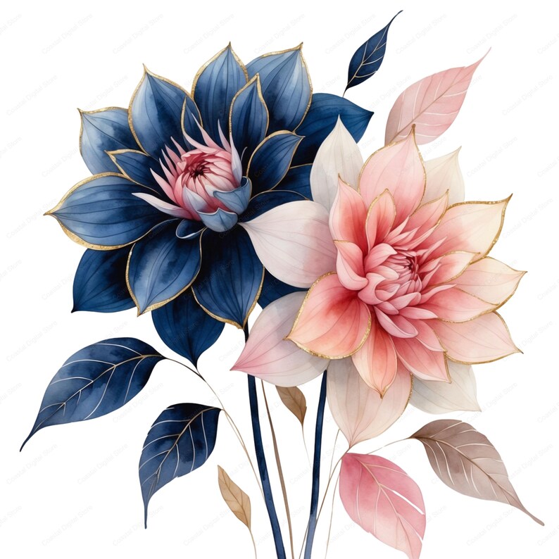 24 Navy and Blush Floral Clipart: Wedding Flower Graphics (PNG JPG) - Etsy