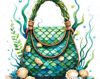 30 Watercolor Mermaid Accessories Clipart: Digital Scrapbook Ephemera (PNG, JPG)