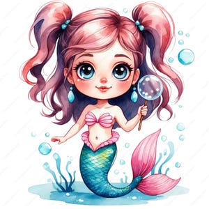 12 Cute Baby Mermaid Clipart, Kawaii Mermaid PNG, Under the Sea Digital Download, Ocean Girls Clip Art, Instant Download, Mermaid Graphics