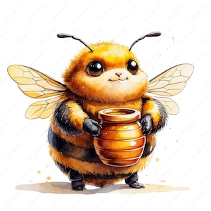 12 Bee Clipart, Honey Clipart, Watercolor Beehive, Printable JPGs, Digital Download, Scrapbooking, Junk Journals, Crafting