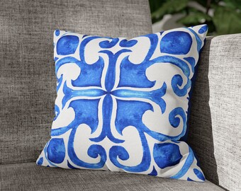 Funda de almohada cuadrada de poliéster hilado con azulejos griegos