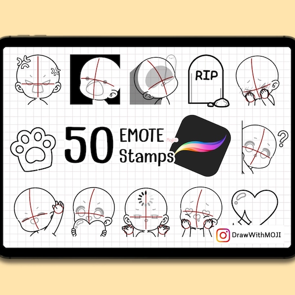 50 Sellos Chibi Emote Bases para Procreate, Figura Anime, Pinceles, Twitch Emotes, Discord, sketch