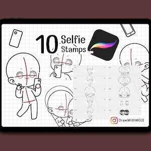10 Chibi Selfie Stamps for Procreate, Chibi character, Anime, Figure, Brushes, Chibi, Twitch Emotes, Discord