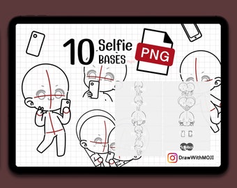 10 Chibi Selfie PNG, chibi character, Procreate Brushes, Twitch Emotes, Discord, sketch, Anime Figure, PNG