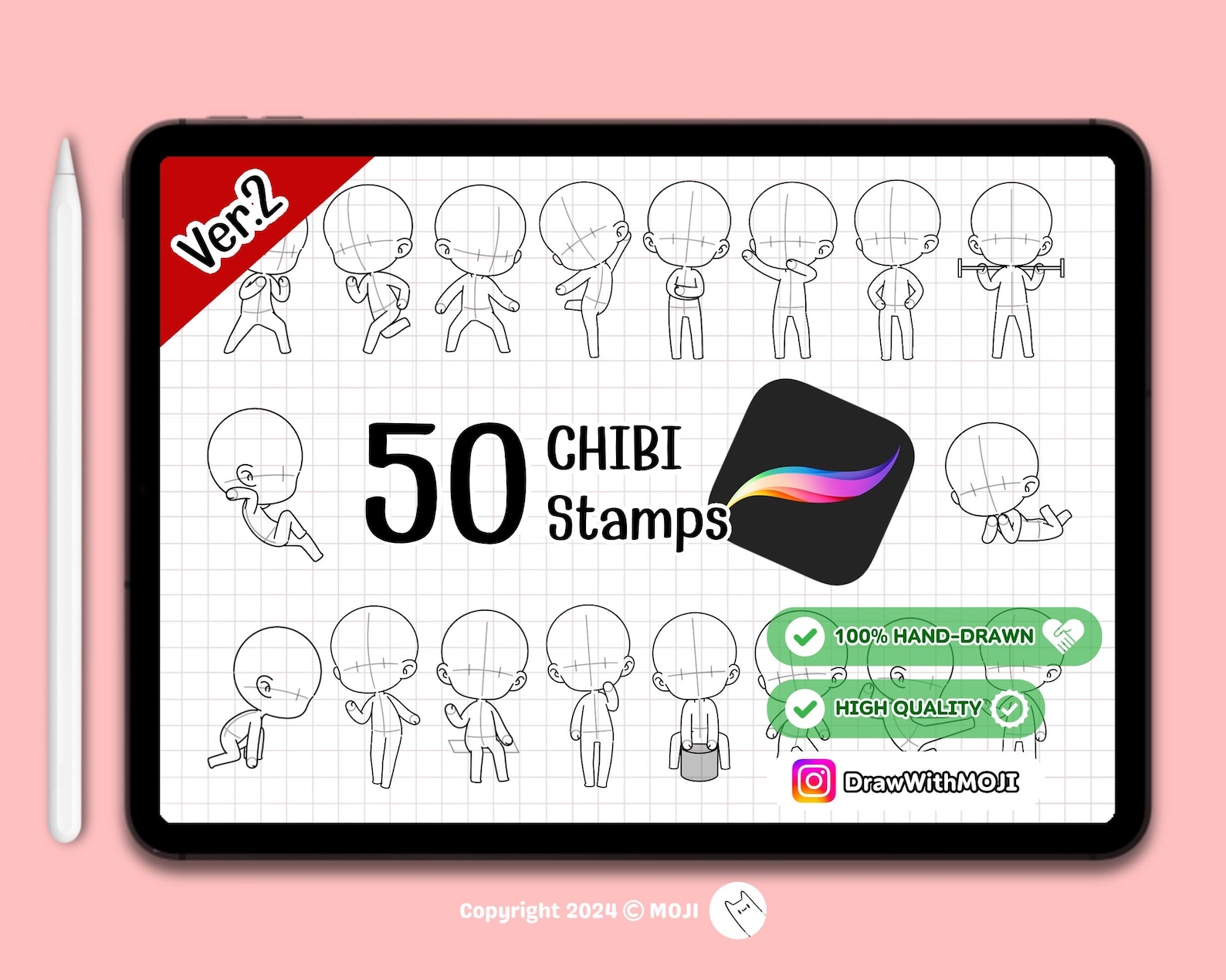 50 Chibi Full Body (ver.2) Stamps for Procreate, Chibi Character Brush ...