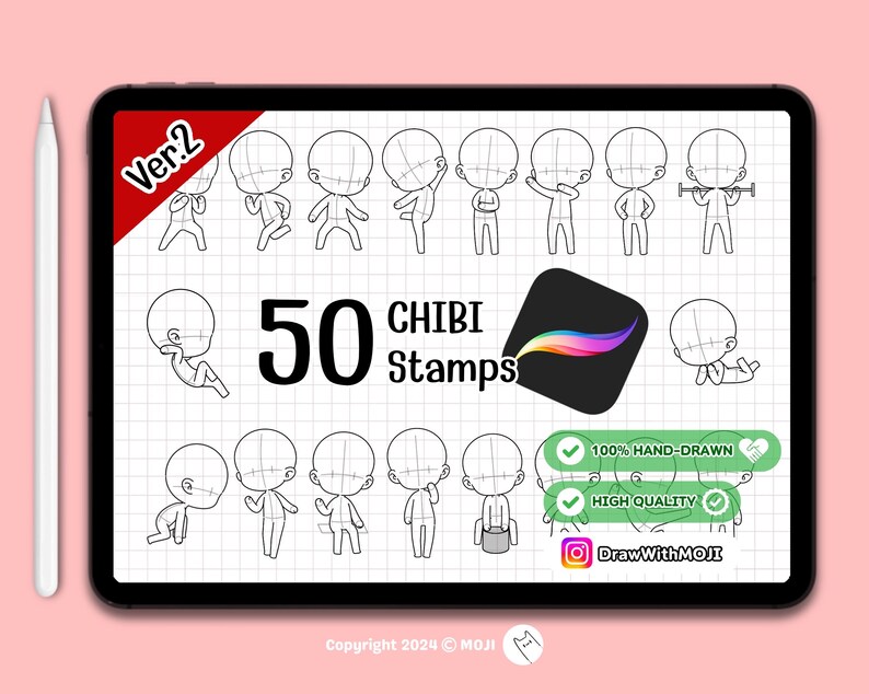 50 Chibi Full Body (ver.2) Stamps for Procreate, Chibi Character Brush ...