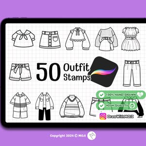 50 Chibi Outfit Stempel für Procreate, Kleiderstempel, Fashion Design, Anime Figur, Brushes, Twitch Emotes, Discord, Sketch, Kleid, Shirt