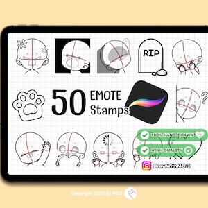 50 Chibi Emote Bases Stamps for Procreate, Anime Figure, Brushes, Twitch Emotes, Discord, sketch