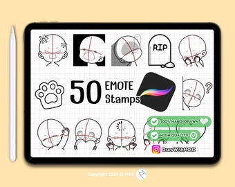 50 Chibi Emote Bases Stamps for Procreate, Anime Figure, Brushes, Twitch Emotes, Discord, sketch