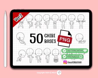 50 Chibi Full body PNG Ver.2 , chibi character, Procreate Brushes, Twitch Emotes, Discord, sketch, Anime Figure, PNG