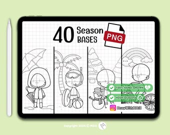 40 Chibi Four seasons PNG (summer, rainy, winter and spring), Anime Figure, Twitch Emotes, Discord, sketch, Brushes
