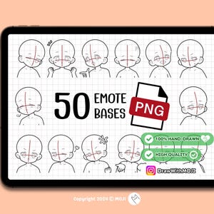 50 Chibi (1:3) Emote Bases PNG, Anime Figure, Brushes, Twitch Emotes, Discord, sketch