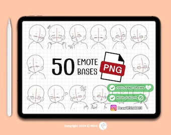 50 Chibi (1:3) Emote Bases PNG, Anime Figure, Brushes, Twitch Emotes, Discord, sketch