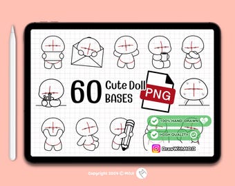 60 Chibi Cute Doll Bases PNG, Anime Figure, Brushes, Twitch Emotes, Discord, sketch