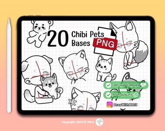 20 Chibi & Pets PNG, bases, Twitch Emotes, Discord, sketch, Anime Figure, cat, dog, bear, tiger, animal ears