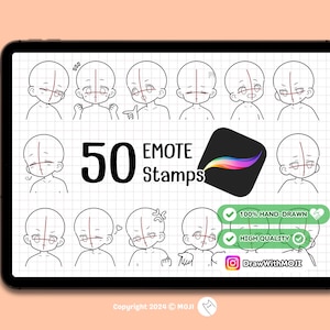 50 Chibi (1:3) Emote Bases Stamps for Procreate, Anime Figure, Brushes, Twitch Emotes, Discord, sketch