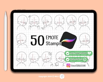 50 Chibi (1:3) Emote Bases Stamps for Procreate, Anime Figure, Brushes, Twitch Emotes, Discord, sketch