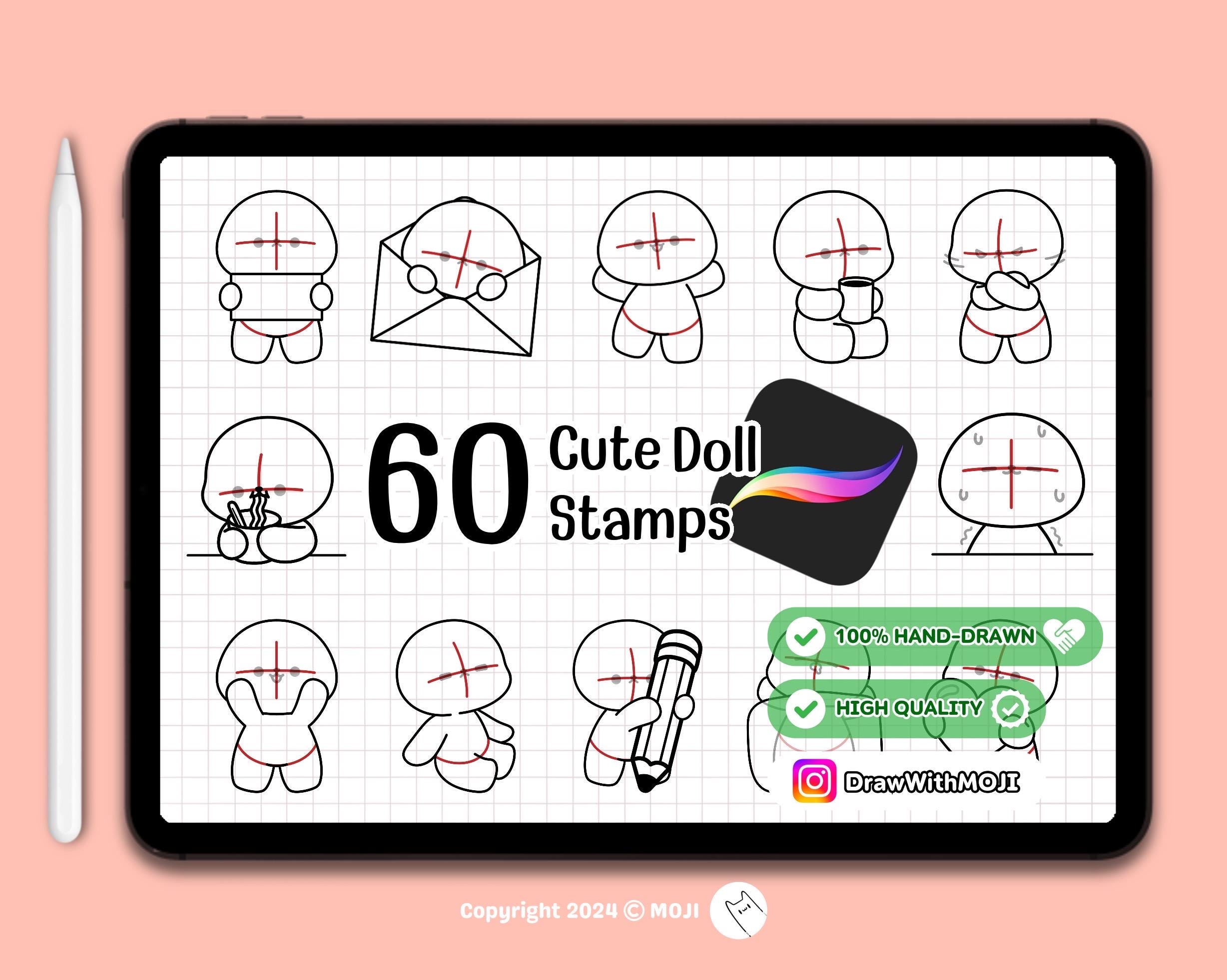60 Chibi Cute Doll Stamps for Procreate, Anime Figure, Brushes, Twitch ...