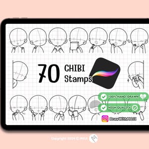 70 Chibi Half Body Stamps for Procreate, Chibi character brush, Procreate, Anime, Figure, Brushes, Chibi, Twitch Emotes, Discord