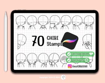 70 Chibi Half Body Stamps for Procreate, Chibi character brush, Procreate, Anime, Figure, Brushes, Chibi, Twitch Emotes, Discord