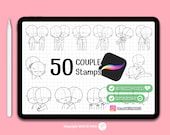 50 Chibi Couple Stamps for Procreate, Chibi character, Anime, Figure, Brushes, Chibi, Twitch Emotes, Discord, couple, love, valentine