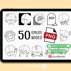 50 Chibi Emote Bases PNG, Anime Figure, Brushes, Twitch Emotes, Discord, sketch