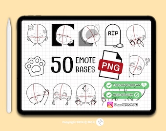 50 Chibi Emote Bases PNG, Anime Figure, Brushes, Twitch Emotes, Discord, sketch