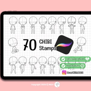 70 Chibi Full body Stamps for Procreate Ver.1 , chibi character, Procreate Brushes, Twitch Emotes, Discord, sketch, Anime Figure