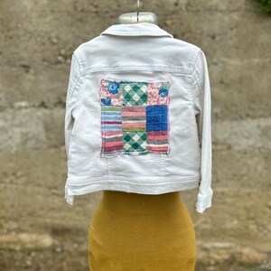 girls 4T upcycled denim jacket with quilt block