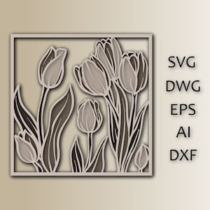 Tulpenbloemen meerlaags SVG/snijbestand/ 3D-laag/ Multiplex snijden/ Papier snijden/ G-bestand/ Digitaal product
