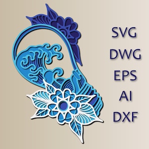 Golven meerlaags SVG/snijbestand/CNC/digitale bestanden/lasergesneden/Meerlagen 3D-mandala/woondecoratie/kunstpaneel/PNG/Glowforge
