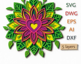 Heart Mandala SVG, Multilayer Laser Cut File (Digital Download)